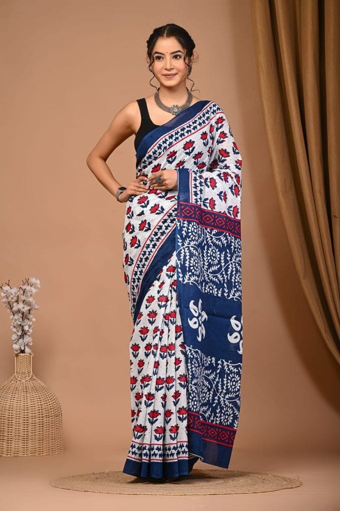1741724356916_White-and-Blue-Cotton-Mulmul-Saree-with-Red-Accents-Colorful-Printed-Fashion-681x1024