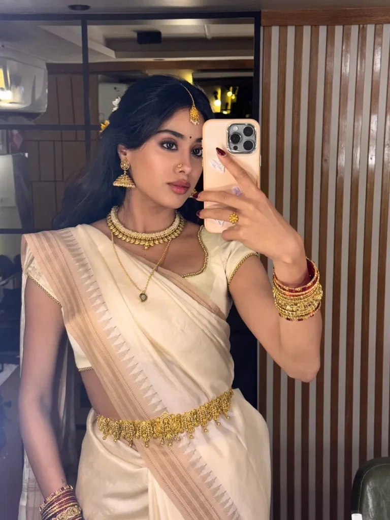 JKapoor Jahnvi kapoor in korvai kanjivaram saree