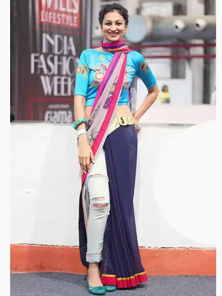 saree x jeans fusion drape