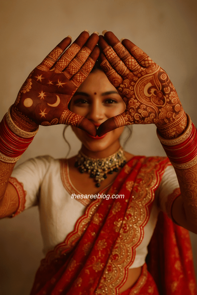 karwachauth saree poses