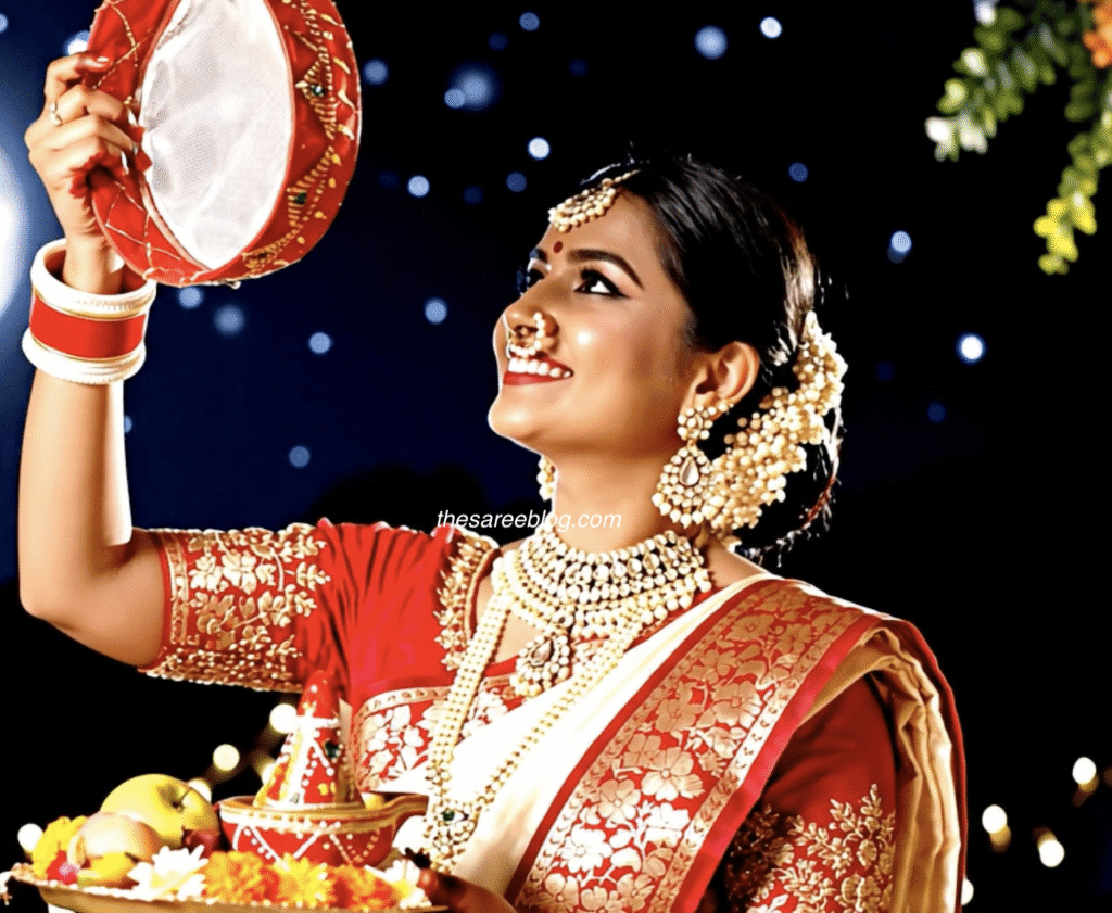 karwachauth saree poses