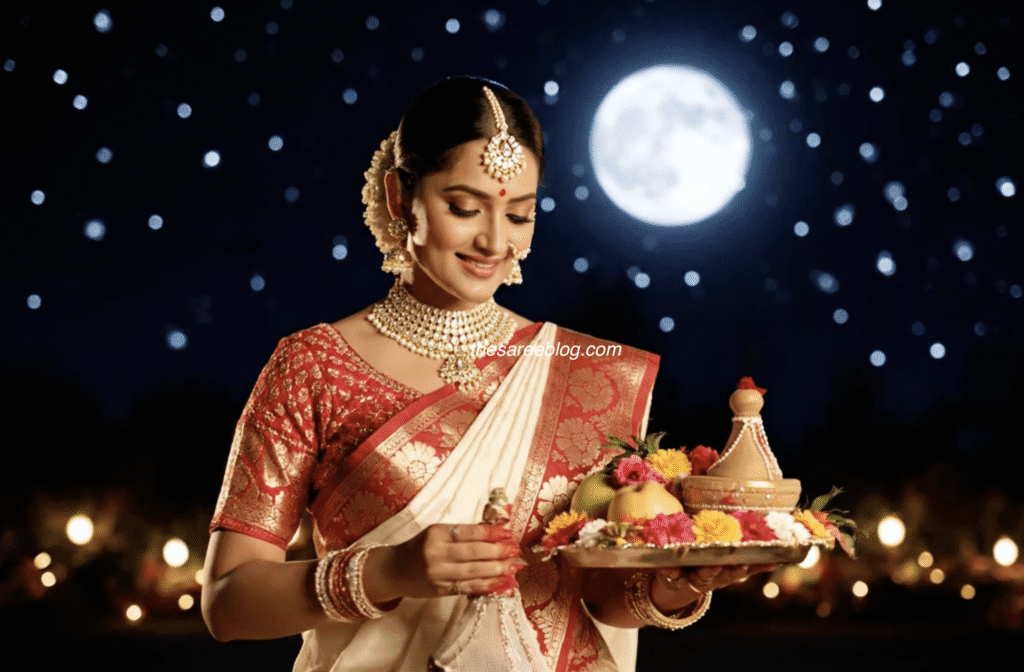 karwachauth saree poses