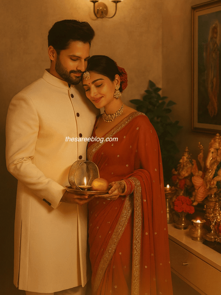 karwachauth saree poses