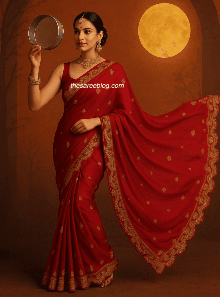 karwachauth saree poses