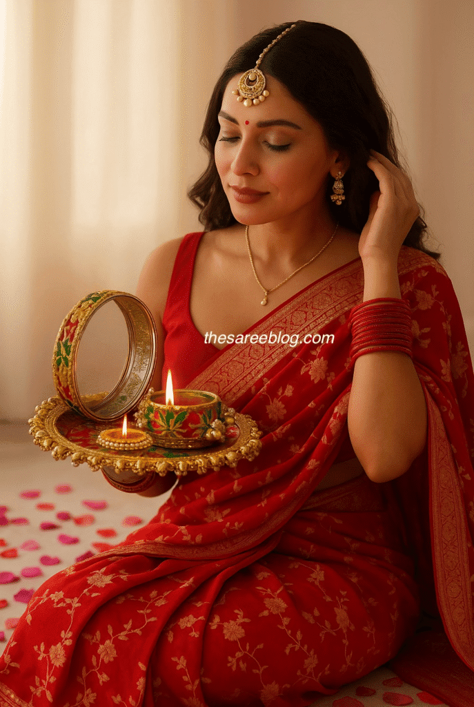 karwachauth saree poses