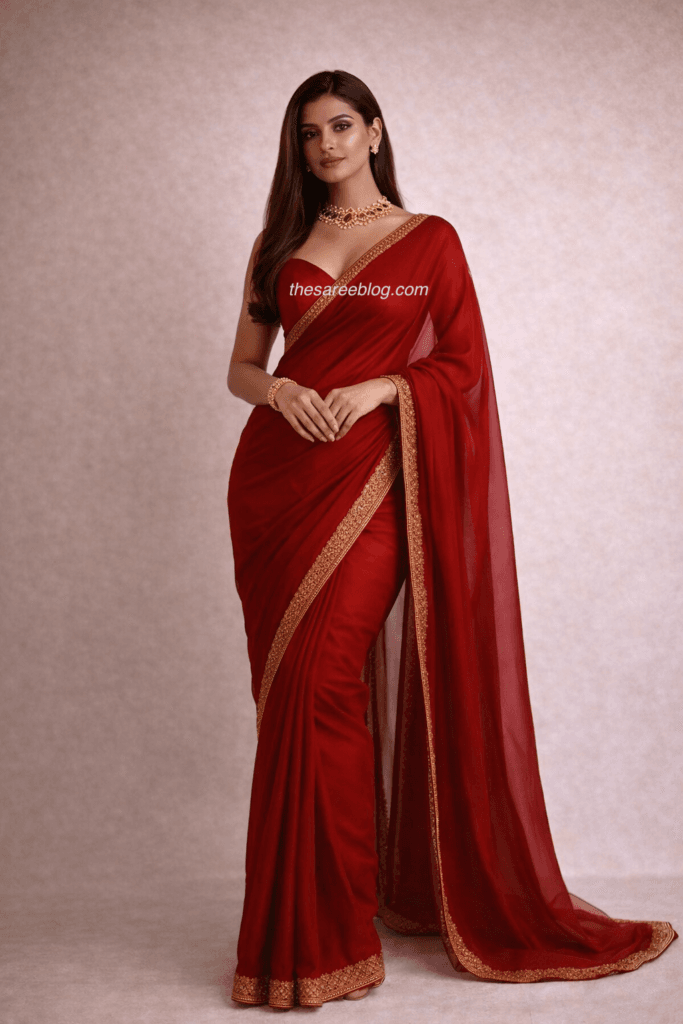 red saree look 