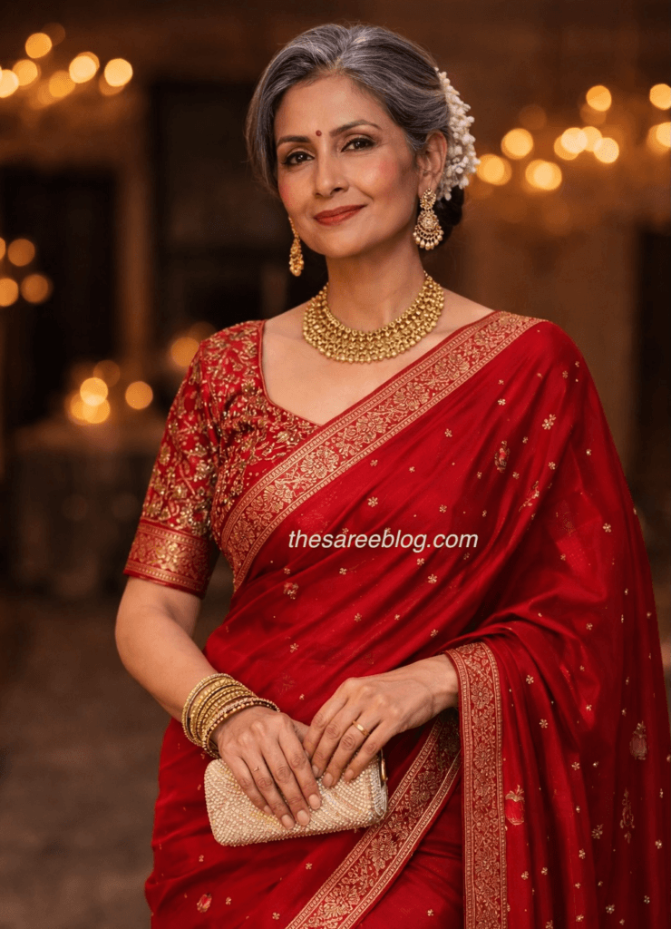 red saree look 