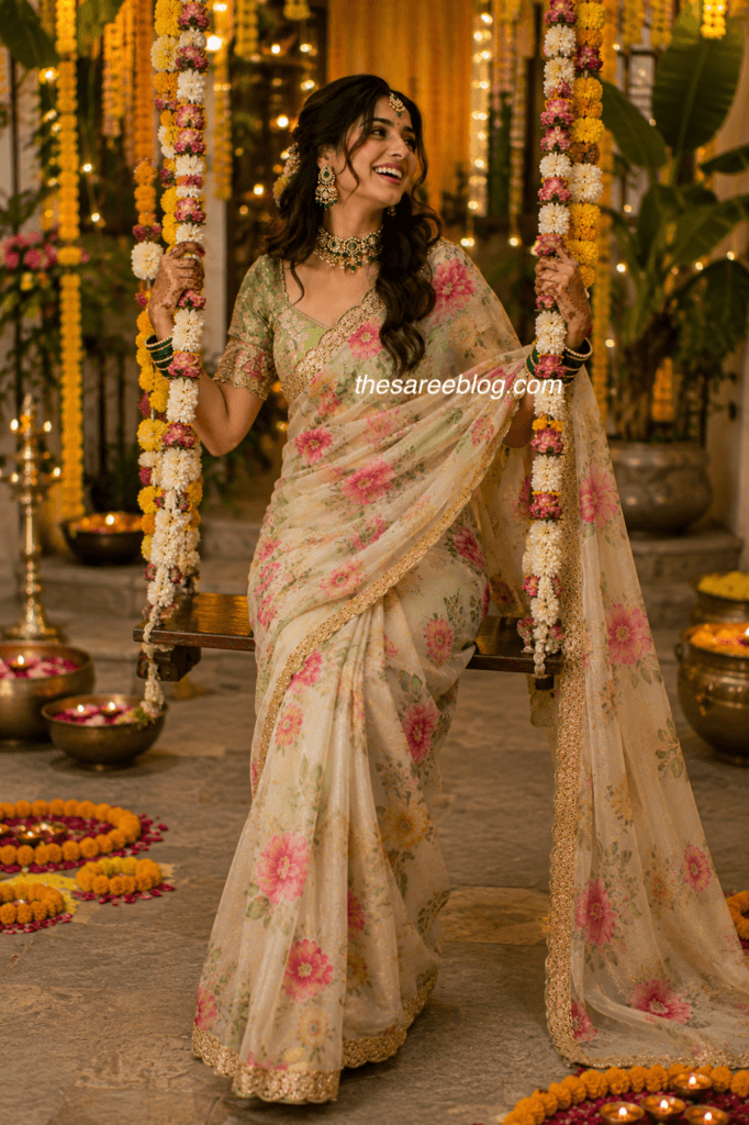 teej saree poses